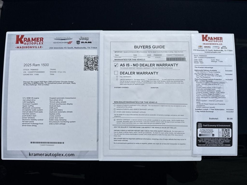 2025 RAM 1500 Lone Star Crew Cab 4x4 5'7' Box