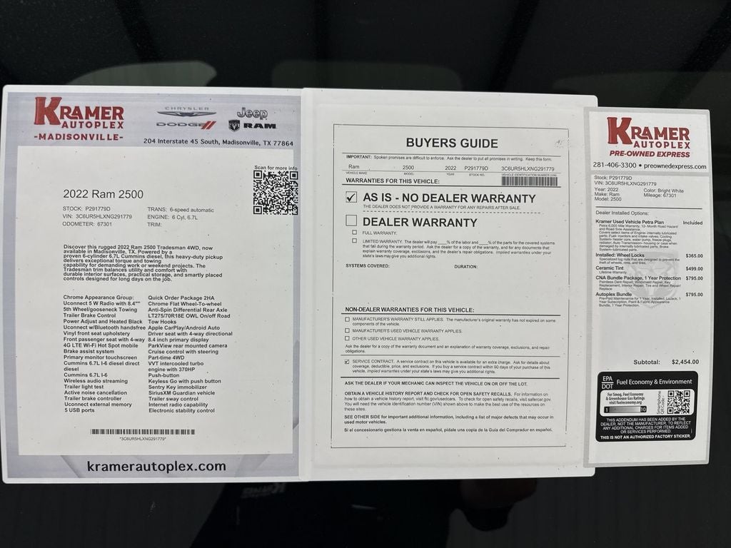 2022 RAM 2500 Tradesman Crew Cab 4x4 8' Box