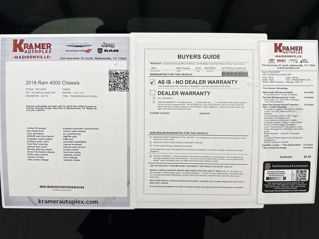 2018 RAM 4500 Chassis Tradesman/SLT/Laramie